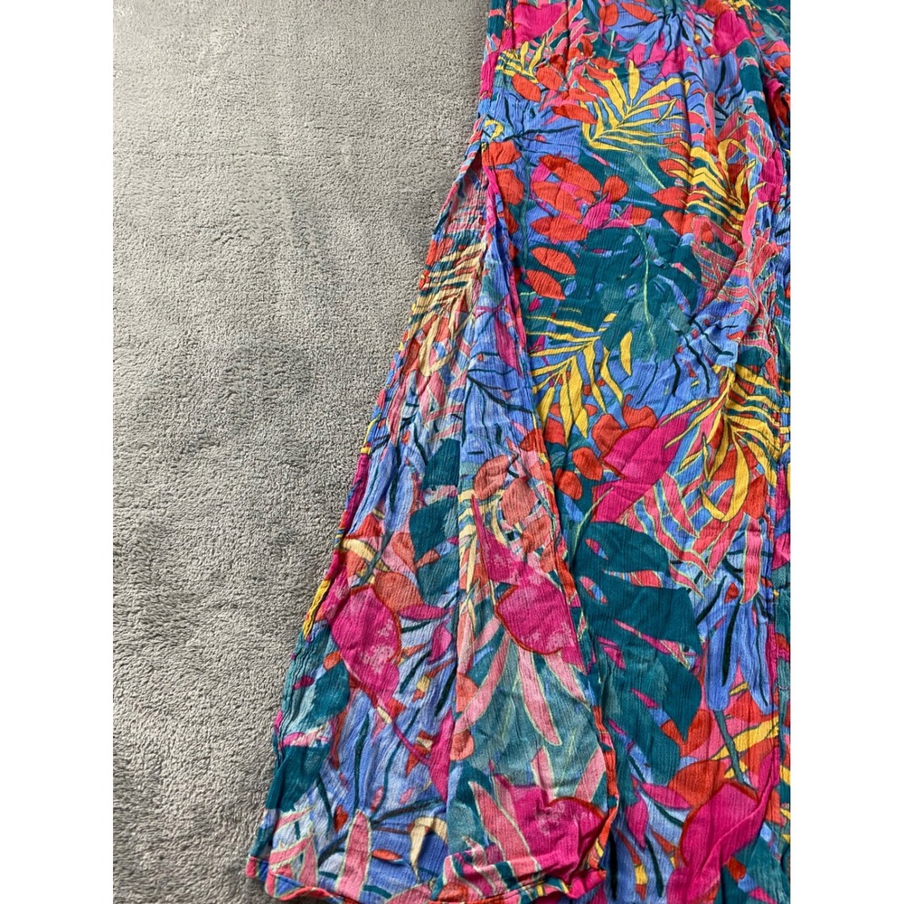 Kona Sol Womens Medium Tropical Palm Print Smocked Wide Leg Cover Up Pants Pink - Picture 6 of 15